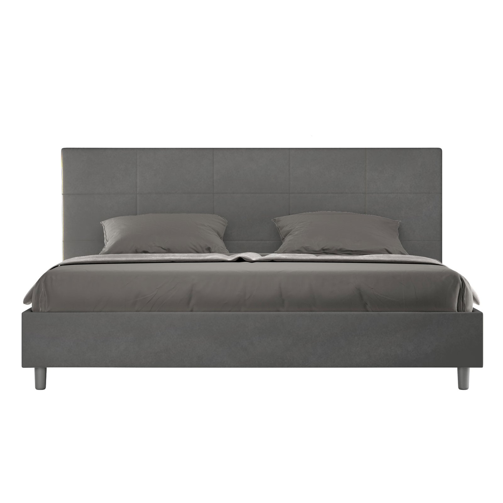 Letto Matrimoniale King size rivestito in Microfibra - MIKA Colore: Grigio, Dimensione Rete: 190x200, Tipologia Letto: Senza Rete