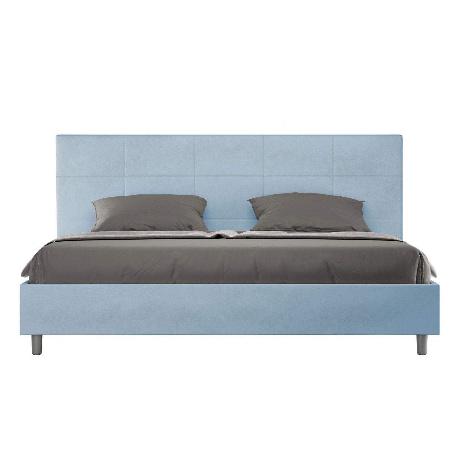 Letto Matrimoniale King size rivestito in Microfibra - MIKA Colore: Azzurro, Tipologia Letto: Con Rete e Contenitore, Dimensione Rete: 180x200
