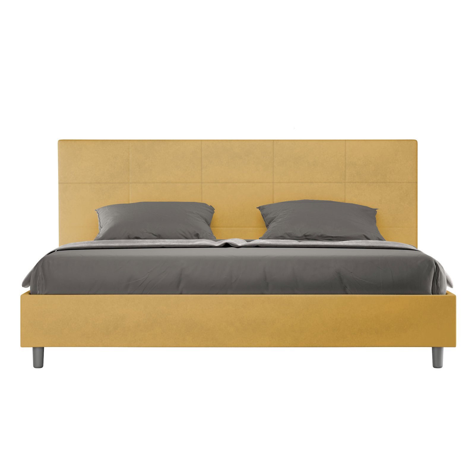 Letto Matrimoniale King size rivestito in Microfibra - MIKA Colore: Ocra, Dimensione Rete: 190x200, Tipologia Letto: Senza Rete