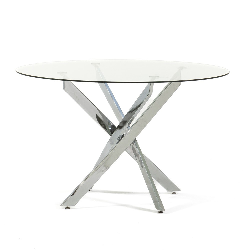 Tavolo Rotondo 120 cm Piano in Vetro, Gambe Incrociate Metallo Moderno KASPER - Foto 19 di 32