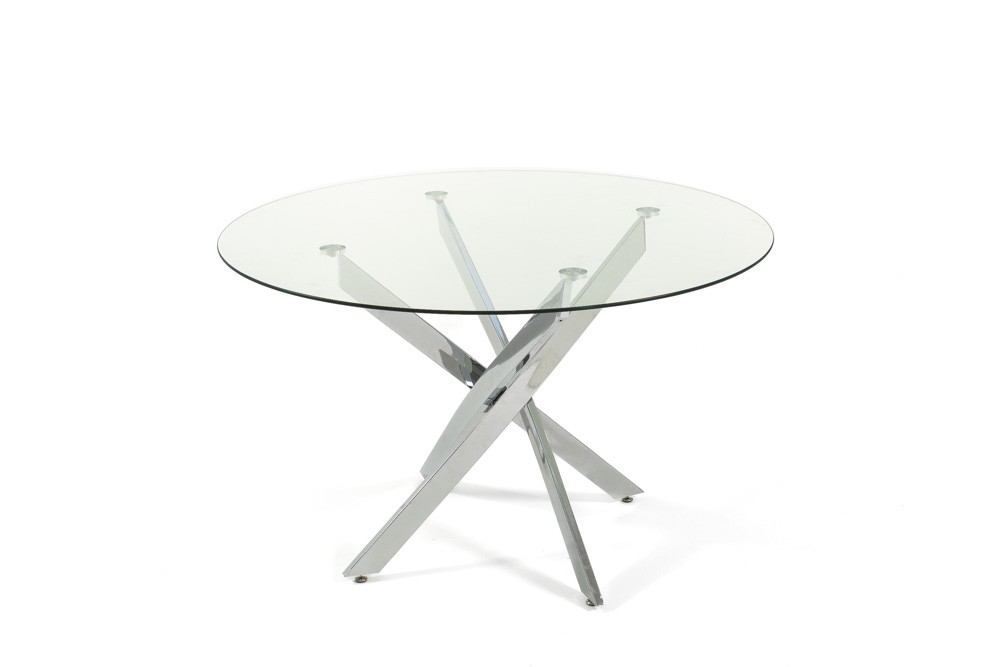 Tavolo Rotondo 120 cm Piano in Vetro, Gambe Incrociate Metallo Moderno KASPER - Foto 18 di 32