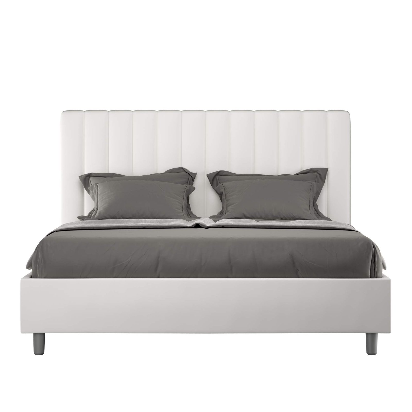 Letto Matrimoniale rivestito in Similpelle - AGUEDA Colore: Bianco, Tipologia Letto: Alzata Doppia, Dimensione Rete: 160x210