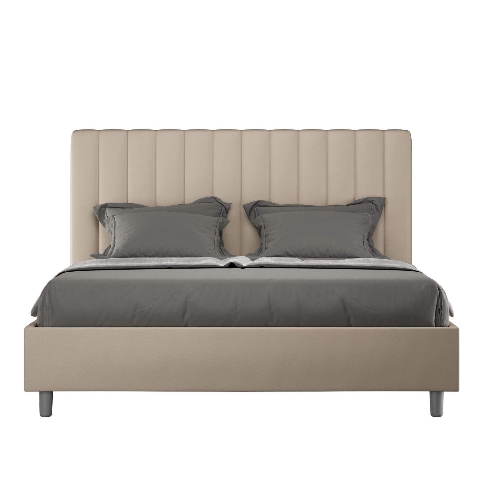Letto Matrimoniale rivestito in Similpelle - AGUEDA Tipologia Letto: Alzata Doppia, Colore: Tortora, Dimensione Rete: 160x210