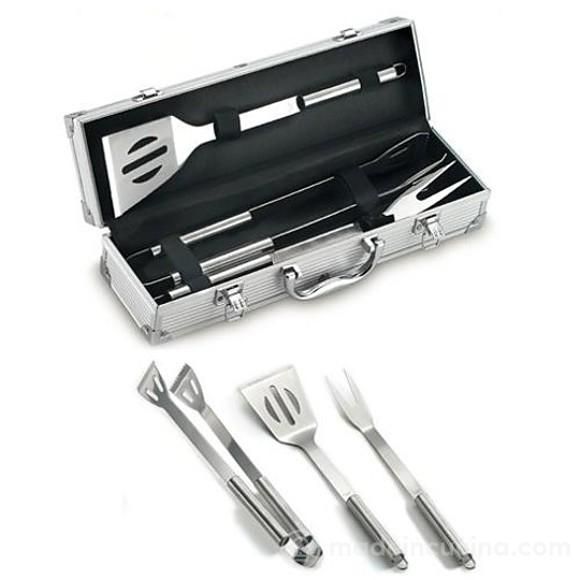 Image of Set valigetta alluminio 3 pz attrezzi per barbecue