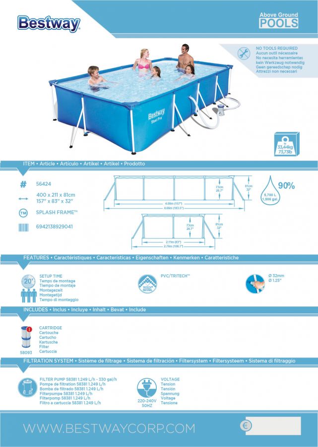 Bestway 56424 Set Piscina Fuori Terra Steel Pro Rettangolare da 400x211x81 cm-image