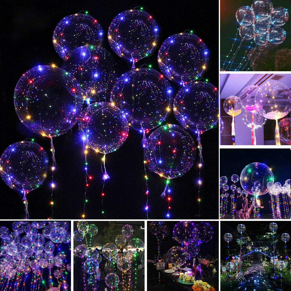 Image of 10pz. PALLONCINI LED LUMINOSI DA 20 POLLICI TRASPARENTI CON FILO 3M PALLONCINI LUMINOSI