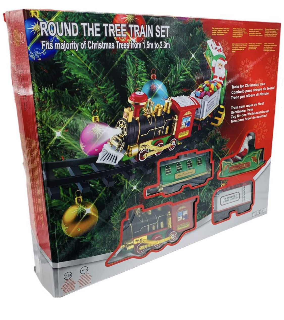 Image of Trenino Natalizio con Supporto Installazione per Centro Albero di Natale Treno Elettrico 3 Vagoni con Luci Natalizie Diametro Pista 89 cm