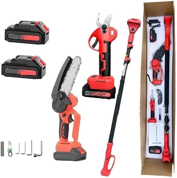 Image of Kit Set per potatura a batterie forbice cesoie con 2 batterie e motosega 6&quot; con asta telescopica