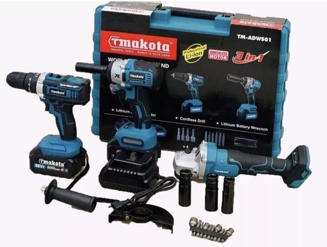 Image of Set Kit 3 in 1 Trapano Avvitatore , Svita bulloni a Impulsi , Smerigliatrice a 2 Batteria con Valigia e caricabatteria