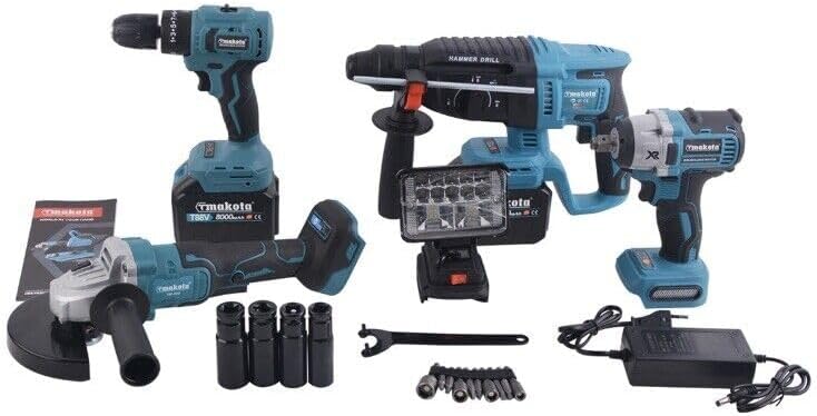 Image of Set KIT 5 IN1 TASSELLATORE TRAPANO IMPULSI TRAPANO AVVITATORE 80V SMERIGLIATRICE, KIT COMPLETO PROFESSIONALE FAI DA TE CON 2 BATTERIE FARETTO E VALIGIA