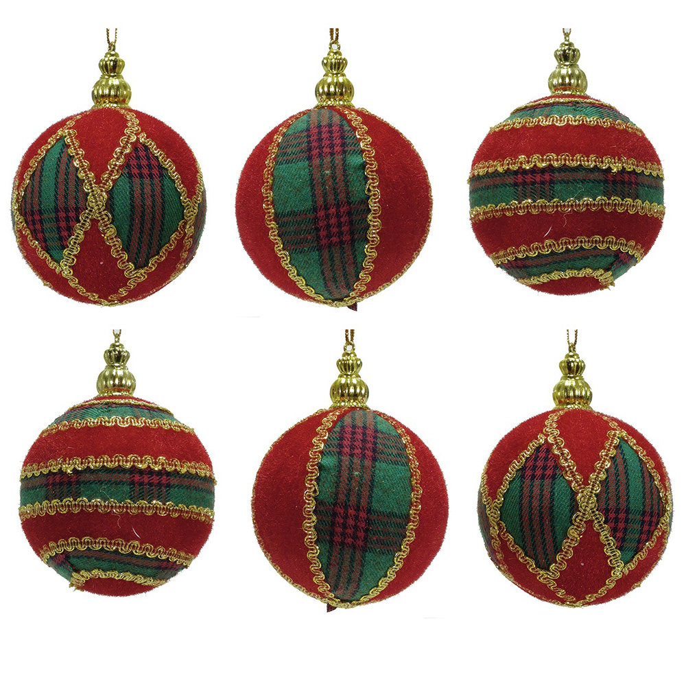 Palline Decorative per Albero di Natale  Set di 12 in Stile Scozzese  8 cm rosse