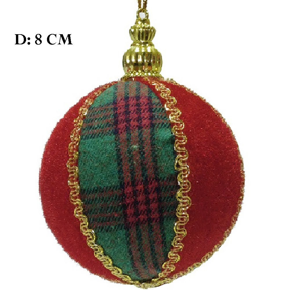 Palline Decorative per Albero di Natale Set di 12 in Stile Scozzese 8 cm rosse