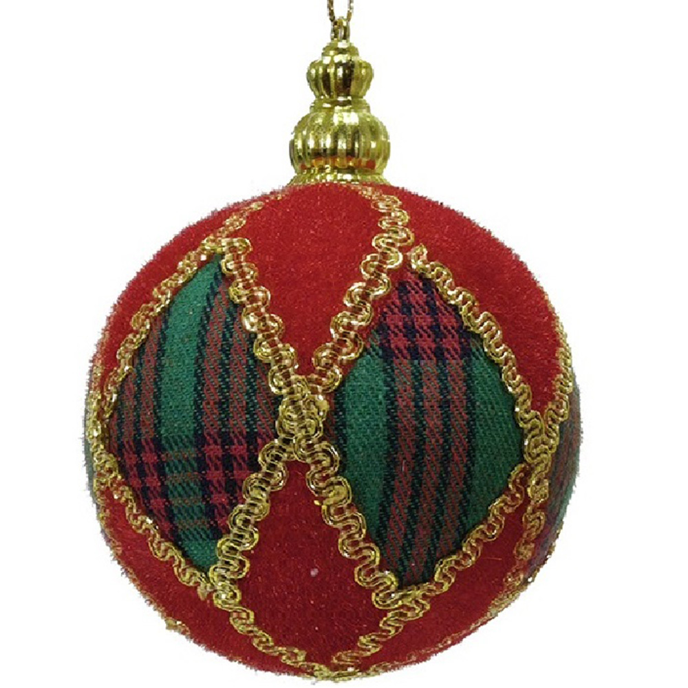 Palline Decorative per Albero di Natale Set di 12 in Stile Scozzese 8 cm rosse