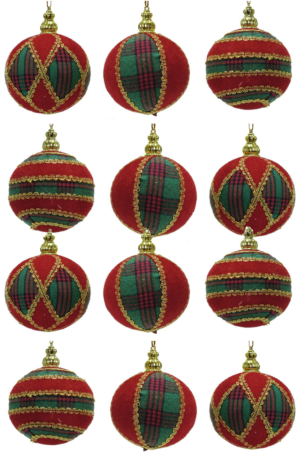 Palline Decorative per Albero di Natale Set di 12 in Stile Scozzese 8 cm rosse