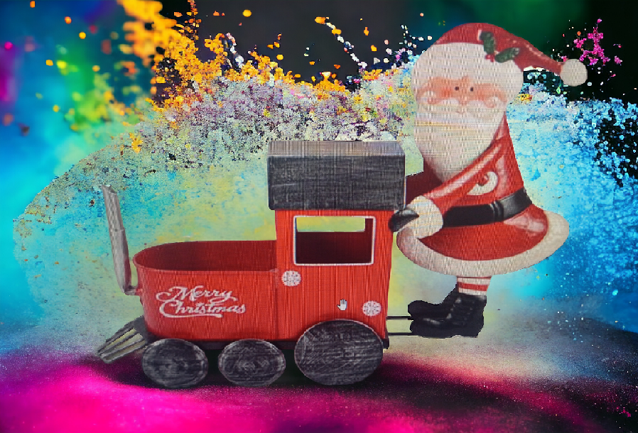 Trenino di Babbo Natale rosso  in Latta Lungo cm 47 Porta Doni ai Bambini