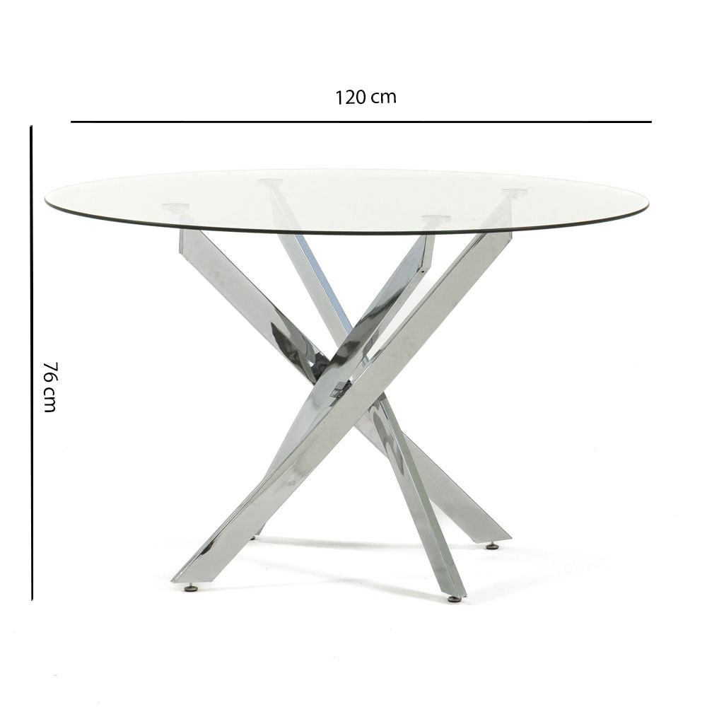Tavolo Rotondo 120 cm Piano in Vetro, Gambe Incrociate Metallo Moderno KASPER - Foto 20 di 32