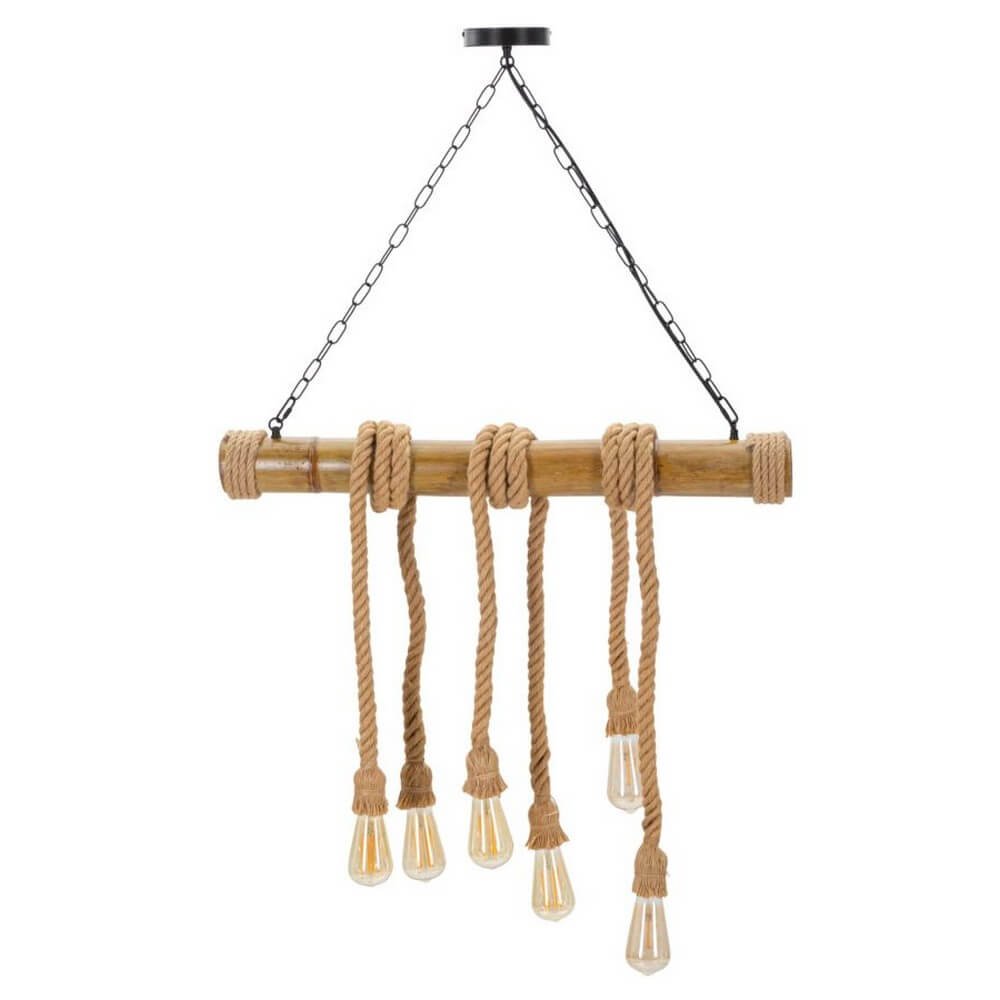 Lampadario Bamboo e Corda cm 80X15X120 - BAMBOO/ROPE