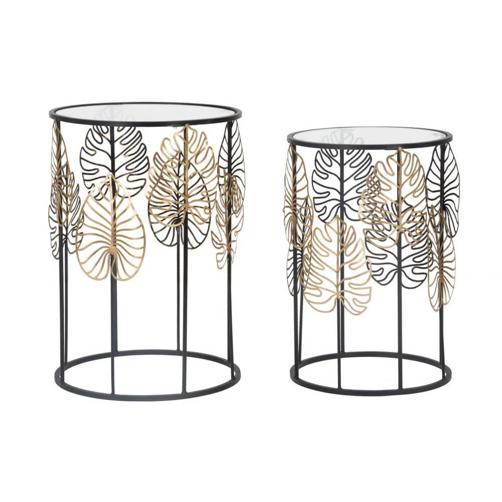 Image of Tavolini Glam con Foglie Coppia cm diam 38X55 - 33X50 - FOGLIE GLAMOPPIA
