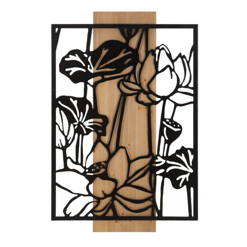 Image of Decorazione Parete Fiore di Loto Ferro e Legno cm 60X2X90 - LOTUS