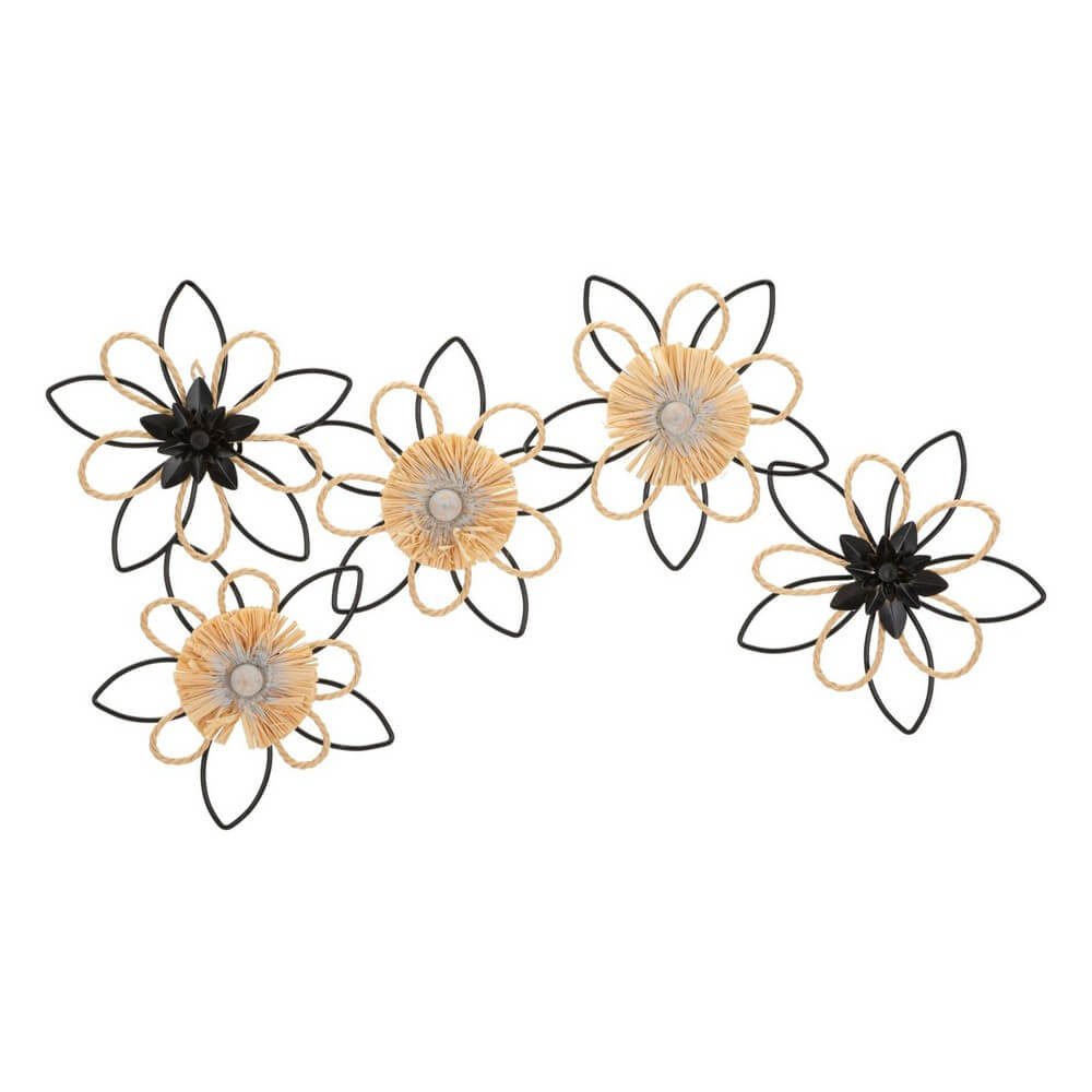 Image of Decorazione Parete Ferro e Raffia Flusso cm 60X4X35 - FLOW
