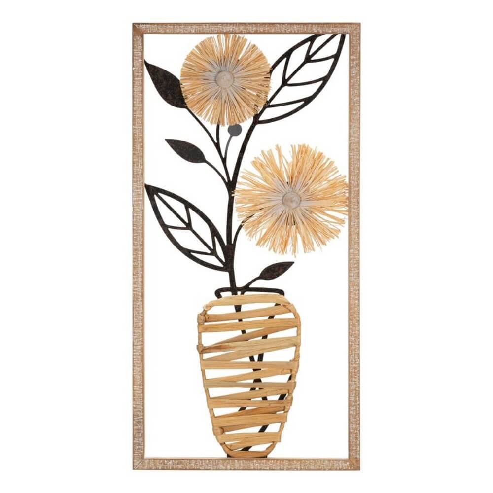 Image of Decorazione Parete Muro Ferro e Legno Vaso cm 40X3,5X80 - VASO
