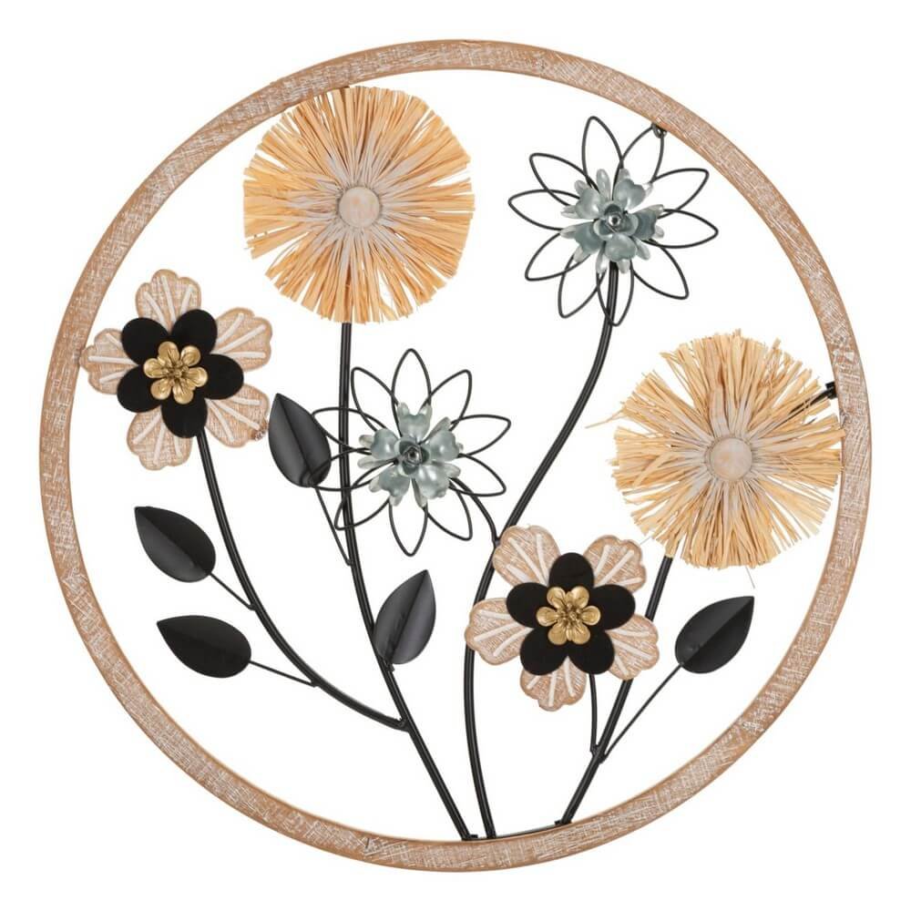 Image of Decorazione Parete Ferro e Legno con Raffia cm 50X3 - RAFFIA