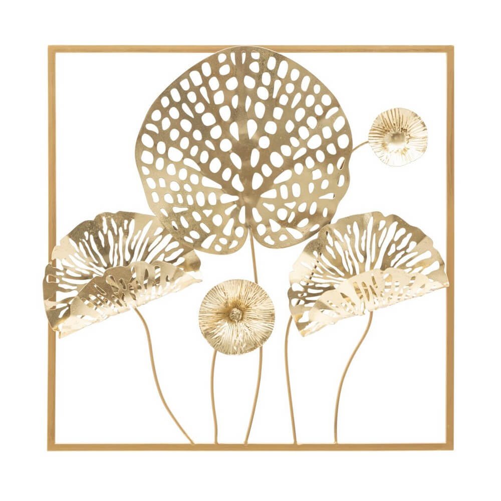 Image of Decorazione Parete Ferro Tribale Semplice cm 60X1X80 - GOLD FLOWERS