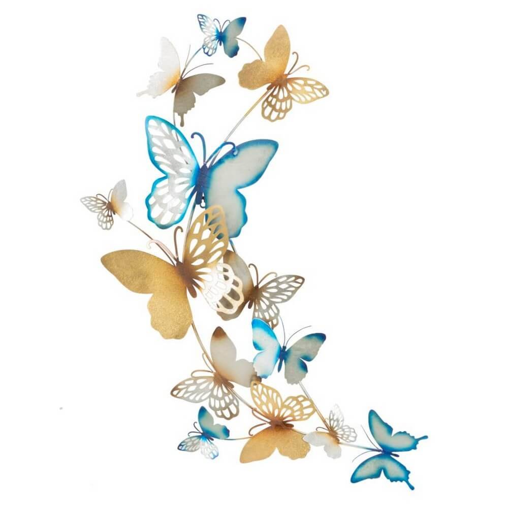Image of Decorazione Parete Muro Farfalle Orocm 59,5X4X111,5 - BUTTERFLIES ORO/CELESTE