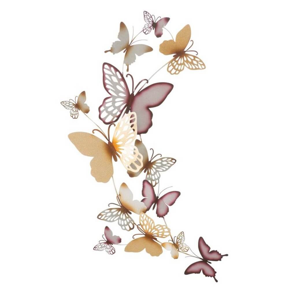 Image of Decorazione Parete Muro Farfalle Orocm 59,5X4X111,5 - BUTTERFLIES ORO/BORDEAUX