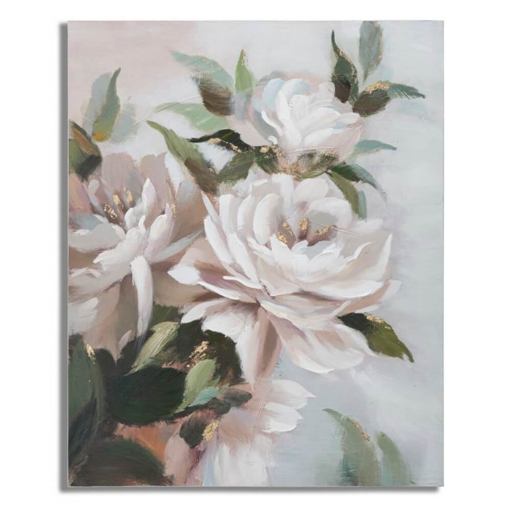 Image of Dipinto su tela fiore bianco e oro cm 80X3,7X100 - FLOWER&amp;LEAF