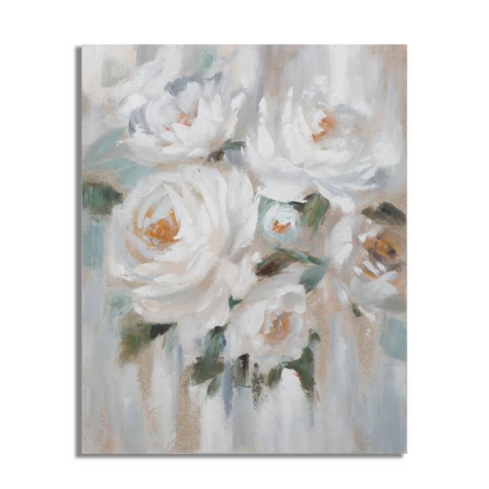 Image of Dipinto su tela fiore e foglia cm 100X3,7X80 - CREAM FLOWER