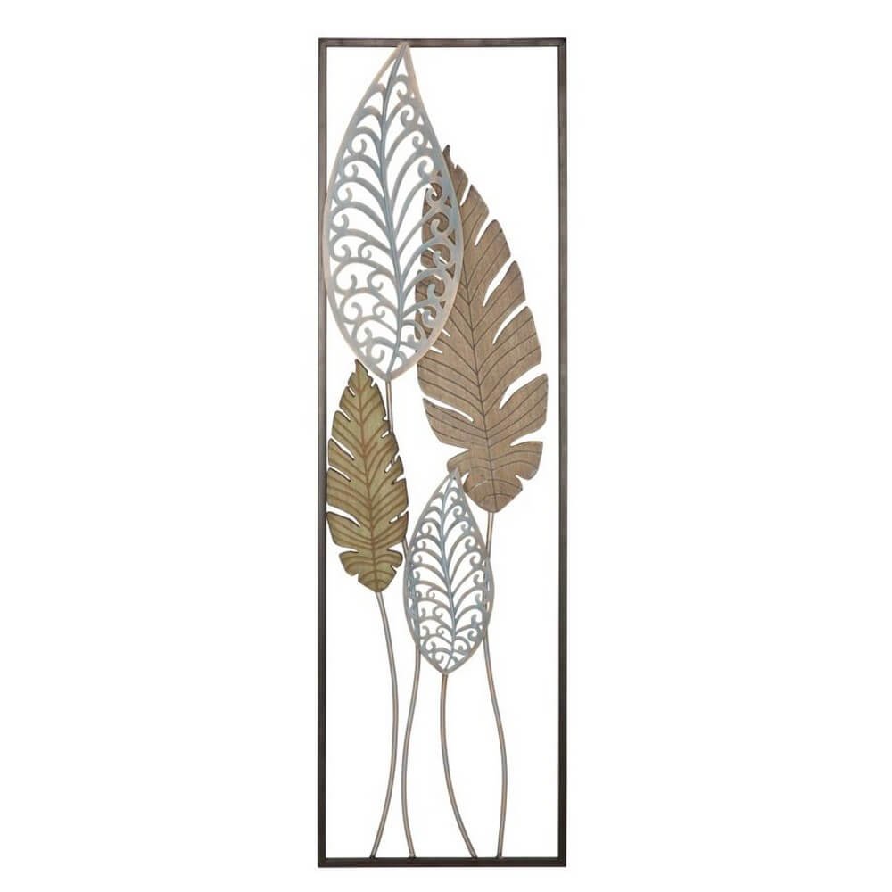 Image of Decorazione parete ferro e legno foglie cm 30,5X2,5X99,5 - FOGLIA