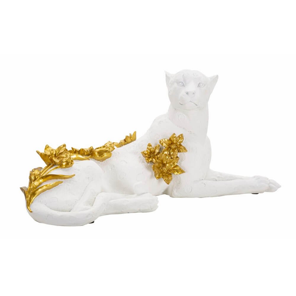 Leopardo bianco e oro cm 53X21,5X24 - LEOBIX