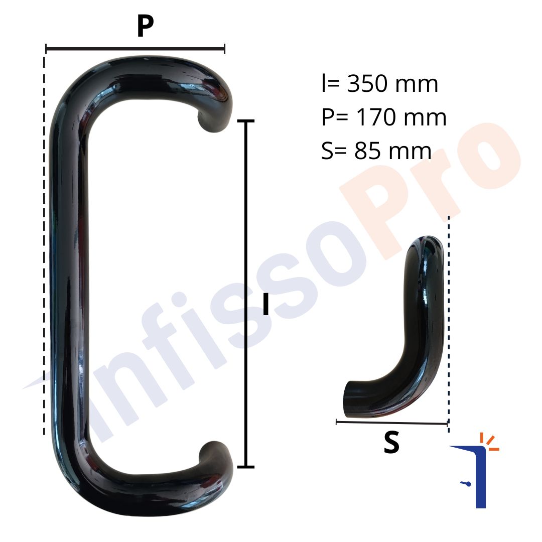 Maniglione tubolare in acciaio inox per portoni o vetrine da 350 mm Medal 4A22B Colore: NERO RAL 9005