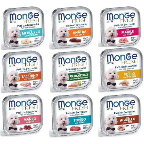Fresh paté Monge cibo per cani in scatola - 32 vaschette da 100 grammi flavor: Merluzzo