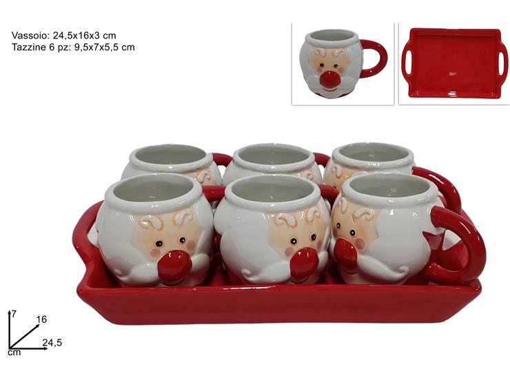 Set di 6 Tazzine di Caffè Babbo Natale con Vassoio Rosso tazza casa idea regalo