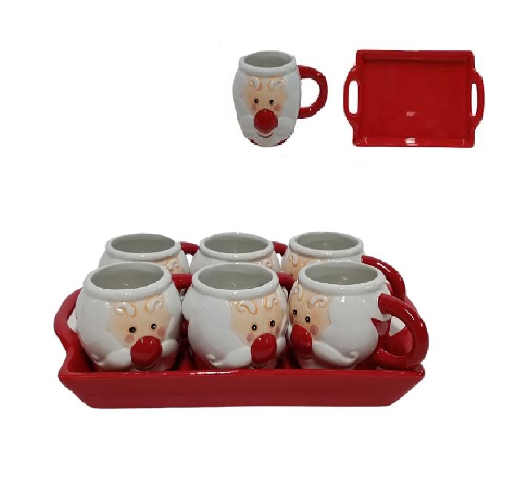Set di 6 Tazzine di Caffè Babbo Natale con Vassoio Rosso tazza casa idea regalo