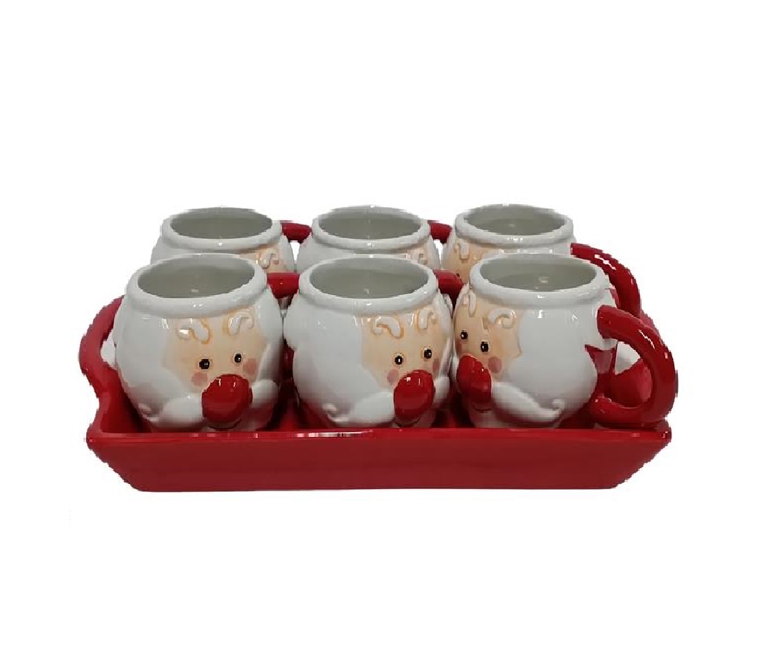 Set di 6 Tazzine di Caffè Babbo Natale con Vassoio Rosso tazza casa idea regalo