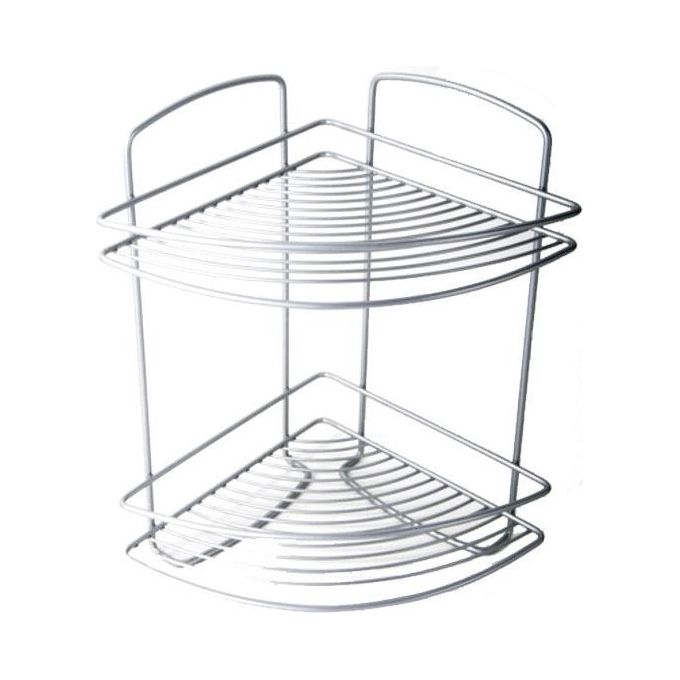 Metaltex Onda 2-Tier Corner Bathroom Shelf, Silver