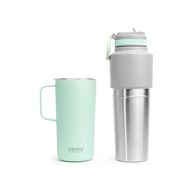 Asobu Twin Pack Bottiglia con Tazza Menta 0.9 Litri 0.6 Litri