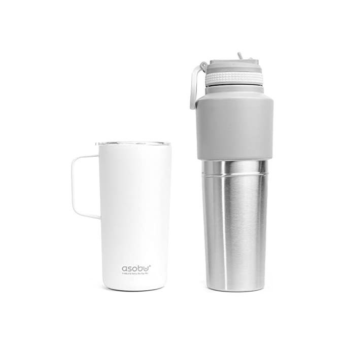 Asobu Twin Pack Bottiglia con Tazza Bianco 0.9 Litri 0.6 Litri