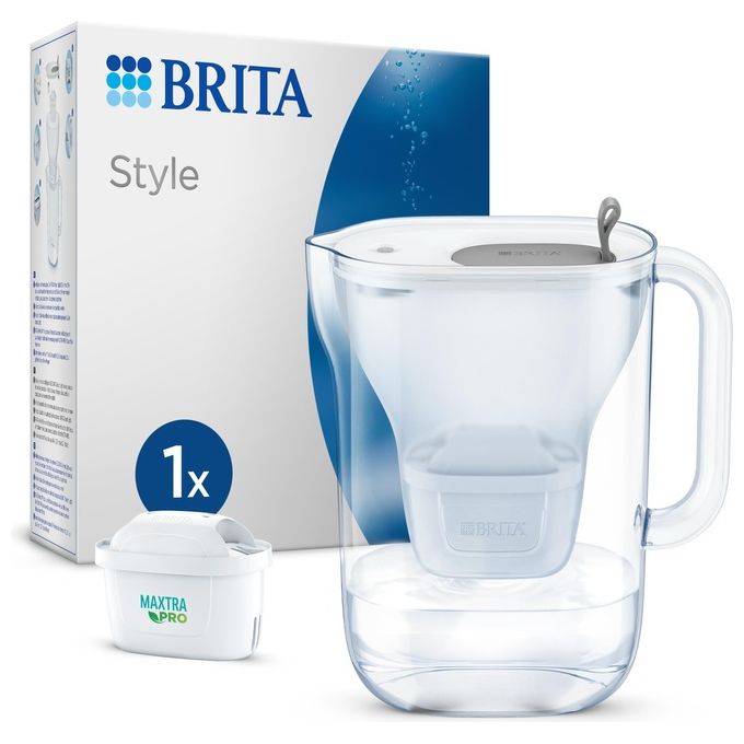 Image of Brita Caraffa filtrante per acqua Style grigio (2.4L) incl. 1 x filtro MAXTRA PRO All-in-1 - caraffa adatta al frigorifero con LED-LTI intelligente & coperchio ribaltabile