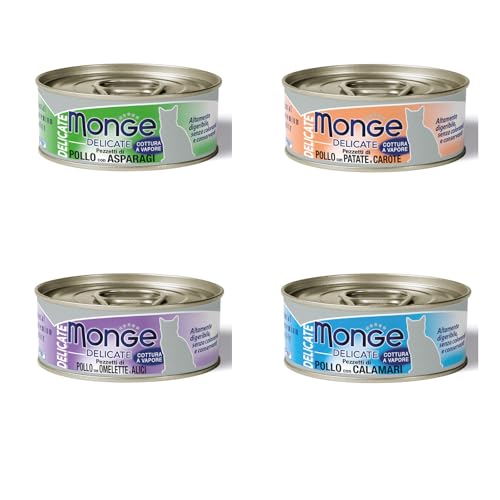 Image of Monge delicate scatolette umido gatto 80g. Confezione risparmio 80g X 24 size: 80g, flavor: POLLO ASPARAGI