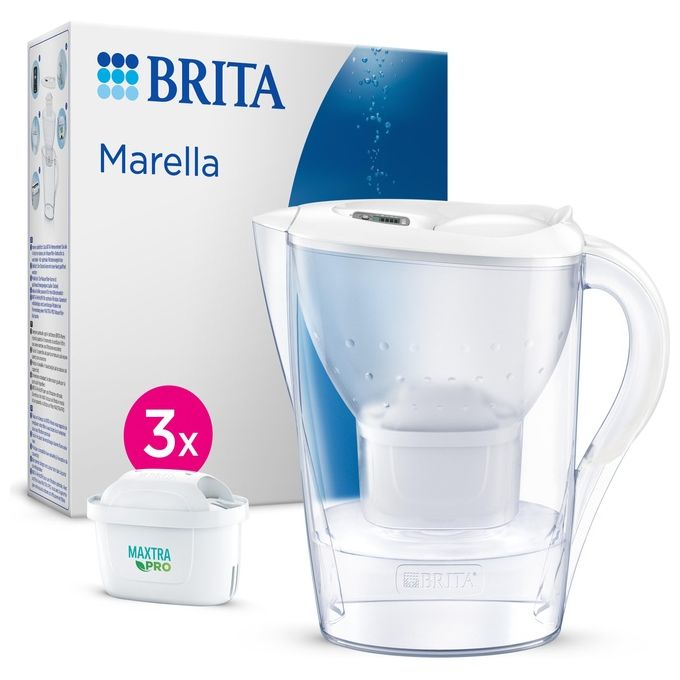Image of Brita Caraffa filtrante Marella bianca (2.4L) incl. 3 x filtri MAXTRA PRO All-in-1 - adatta alla porta del frigorifero con Memo digitale e coperchio ribaltabile