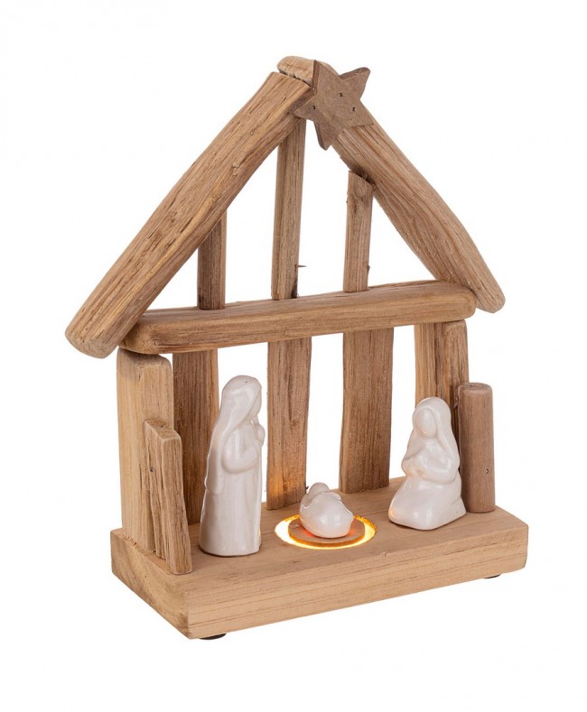 Natività 3 figure Life con casa, stella e LED