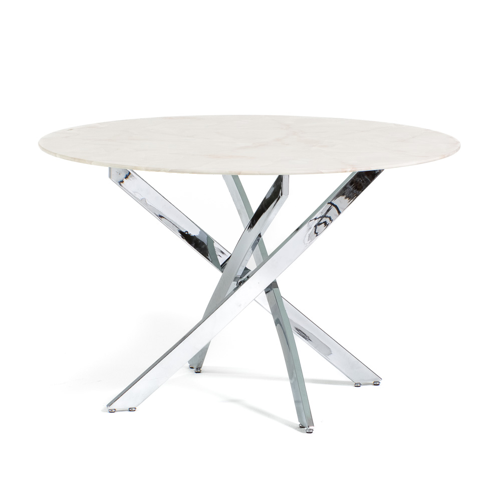 Tavolo Rotondo 120 cm Piano in Vetro, Gambe Incrociate Metallo Moderno KASPER - Foto 26 di 32