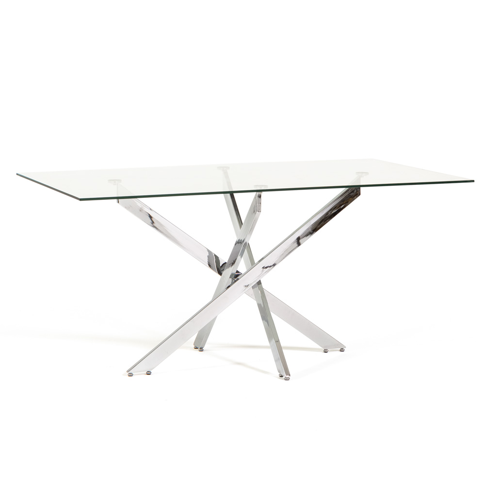 Tavolo Pranzo Rettangolare Piano in Vetro Gambe Incrociate Acciaio 190x60 MORGAN - Foto 20 di 44