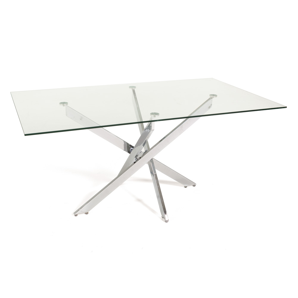 Tavolo Pranzo Rettangolare Piano in Vetro Gambe Incrociate Acciaio 190x60 MORGAN - Foto 17 di 44