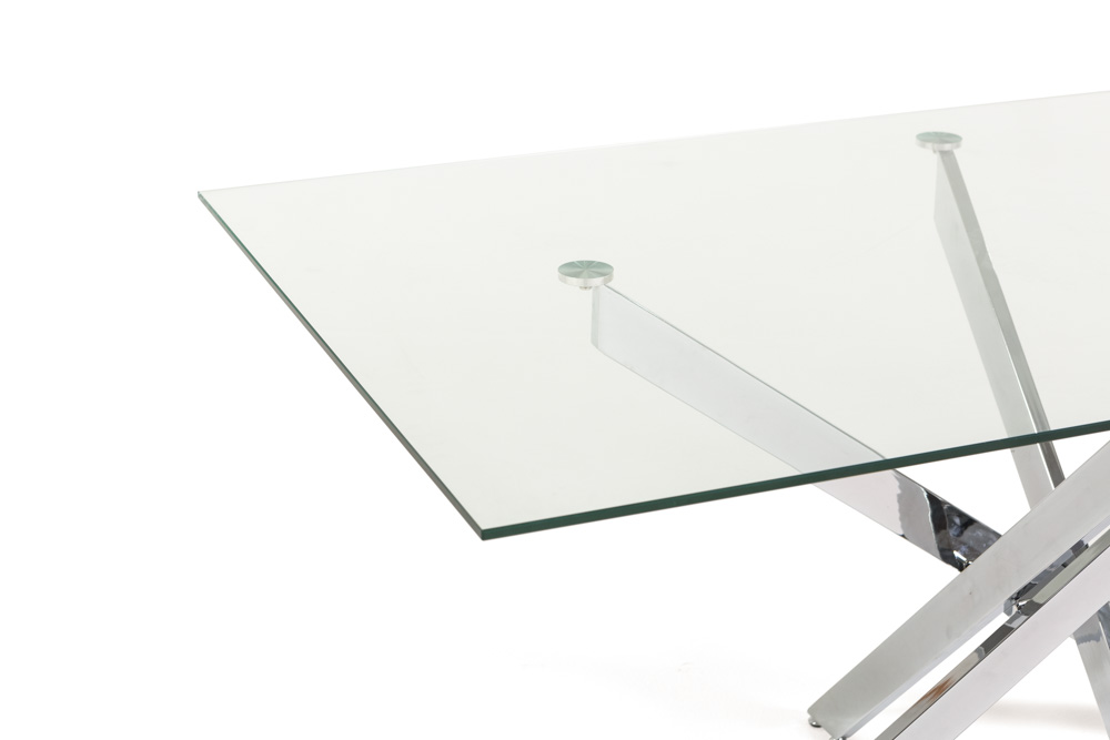 Tavolo Pranzo Rettangolare Piano in Vetro Gambe Incrociate Acciaio 190x60 MORGAN - Foto 18 di 44