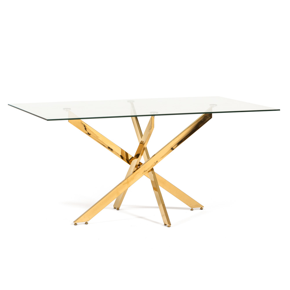 Tavolo Pranzo Rettangolare Piano in Vetro Gambe Incrociate Acciaio 190x60 MORGAN - Foto 16 di 44